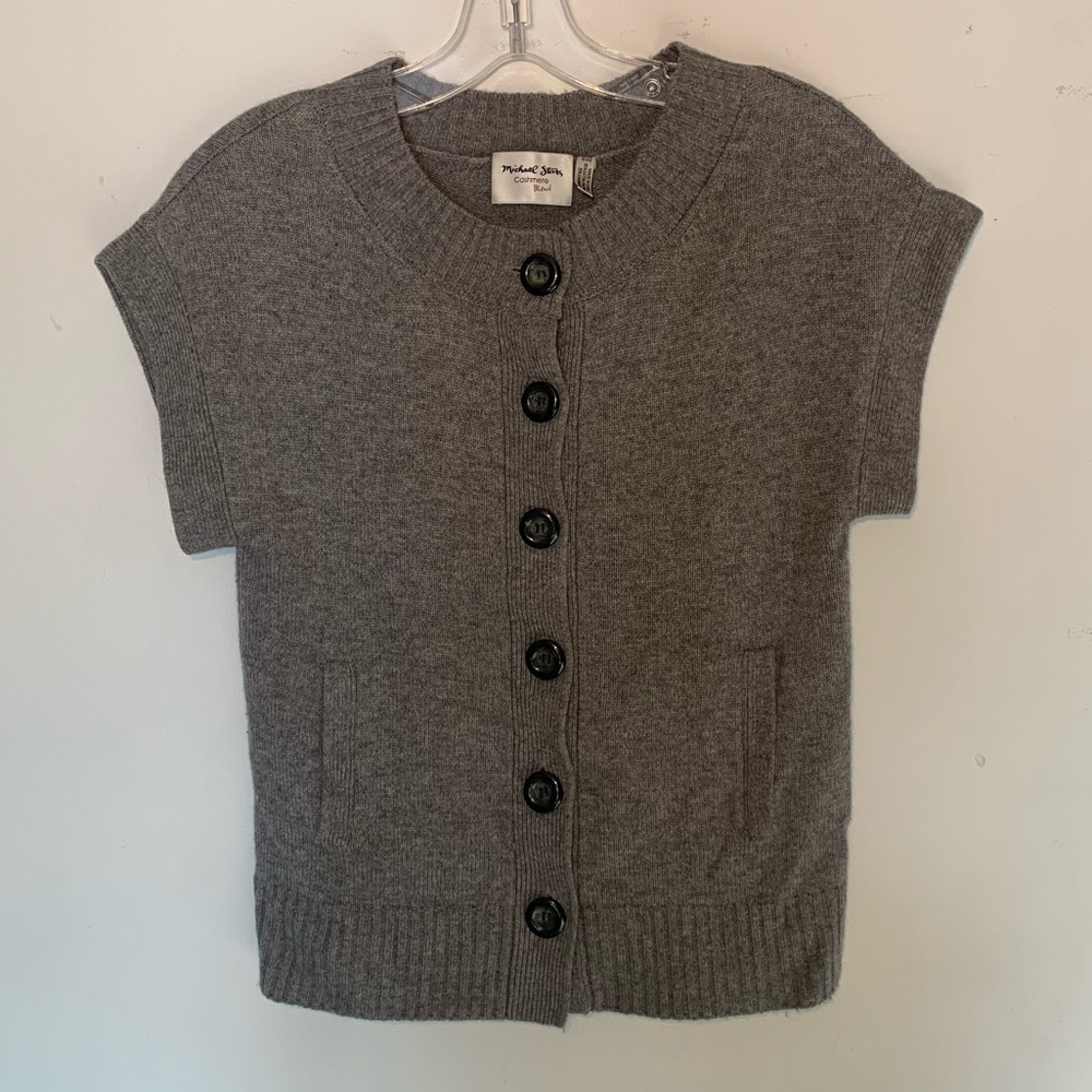 Michael Stars Cashmere Blend Cap Sleeve Button Front Sweater– One Size (s-m)